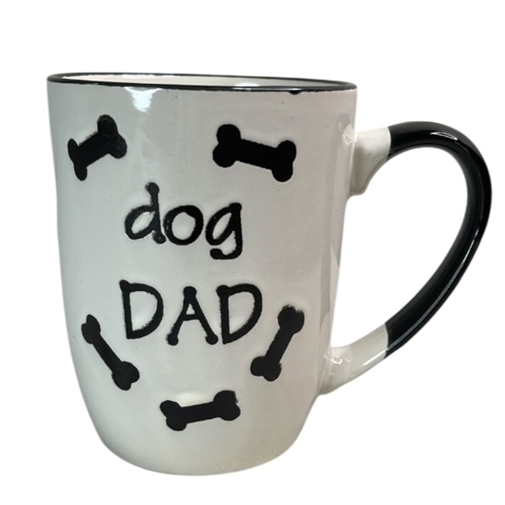 Petrageous Designs Dog Dad Hand Crafted Mug Black White Embossed 12oz